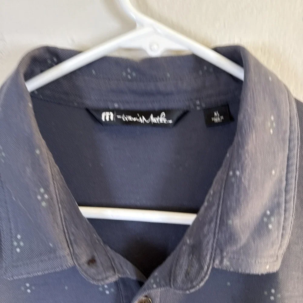 Travis Mathew Polo Shirt Mens XL Blue Pima Blend Golf Preppy Collar Armpit Stain